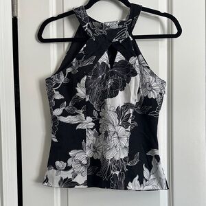 White House Black market Floral Halter Neck Top - Black and White